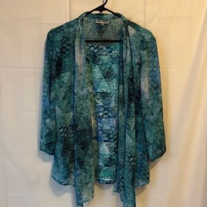 JM Collection Tank/Over Kimono Top in Blues and Greens 3/4 Sleeves Medium
